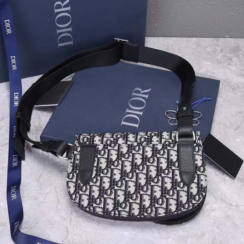 Dior Unisex CD Saddle Pouch Beige Black Dior Oblique Jacquard