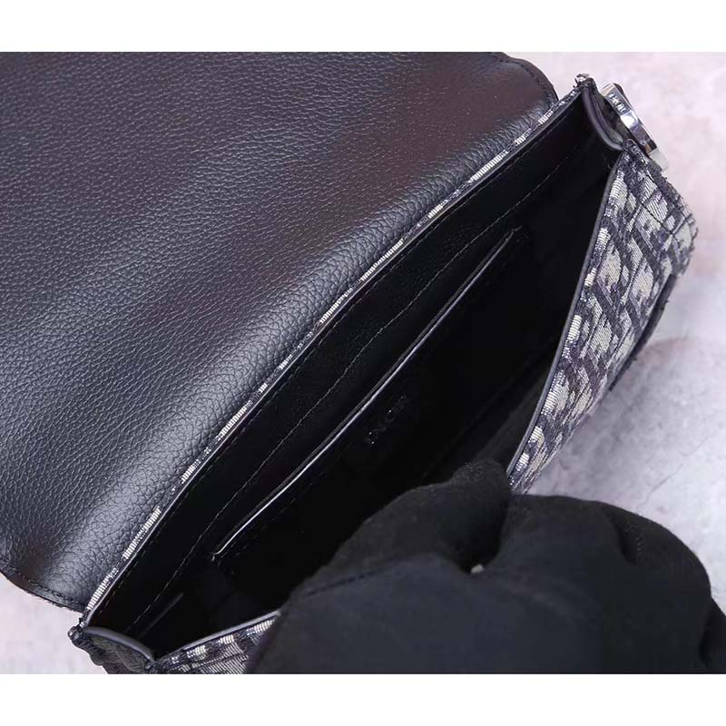 Dior Unisex CD Saddle Pouch Beige Black Dior Oblique Jacquard