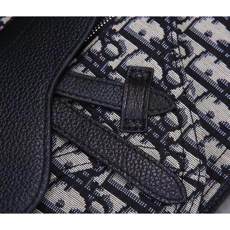 Dior Unisex CD Saddle Pouch Beige Black Dior Oblique Jacquard