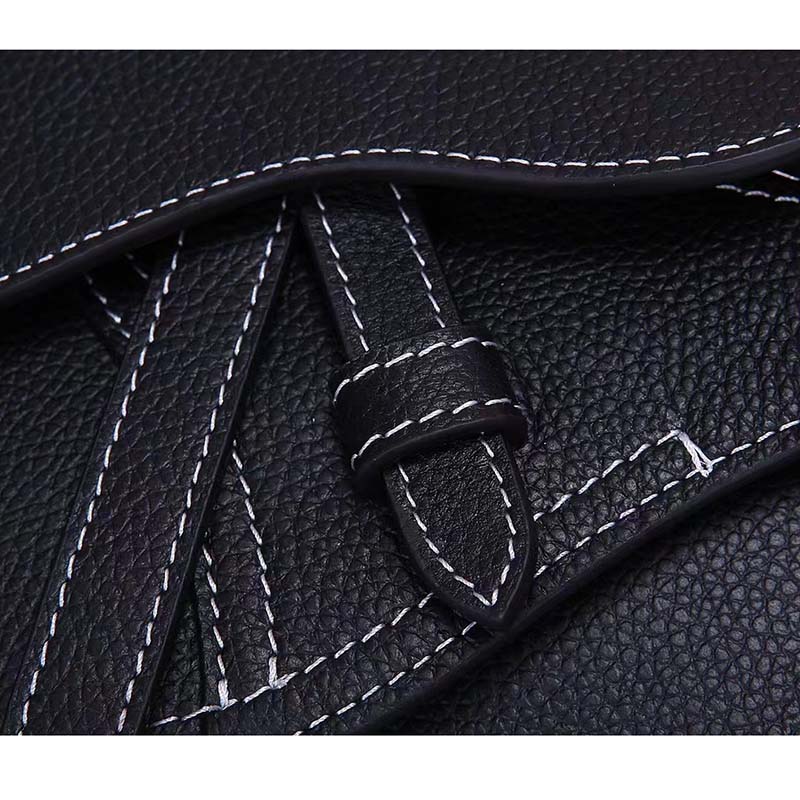 Dior Unisex CD Saddle Pouch Black Grained Calfskin Leather