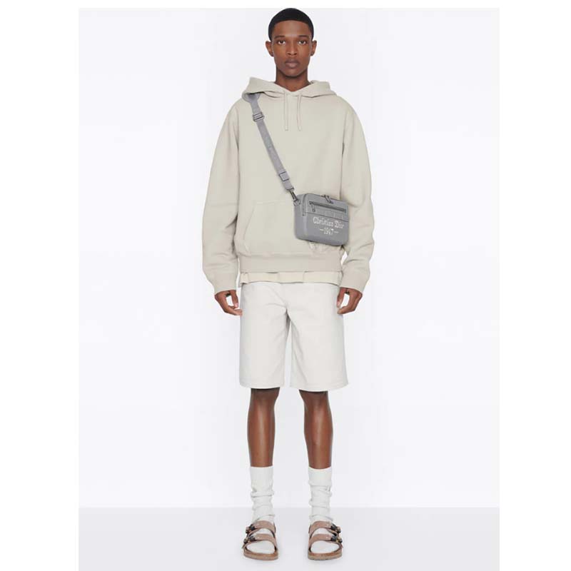 Dior Unisex CD Safari Messenger Bag Gray Grained Calfskin ‘Christian Dior 1947’ Signature