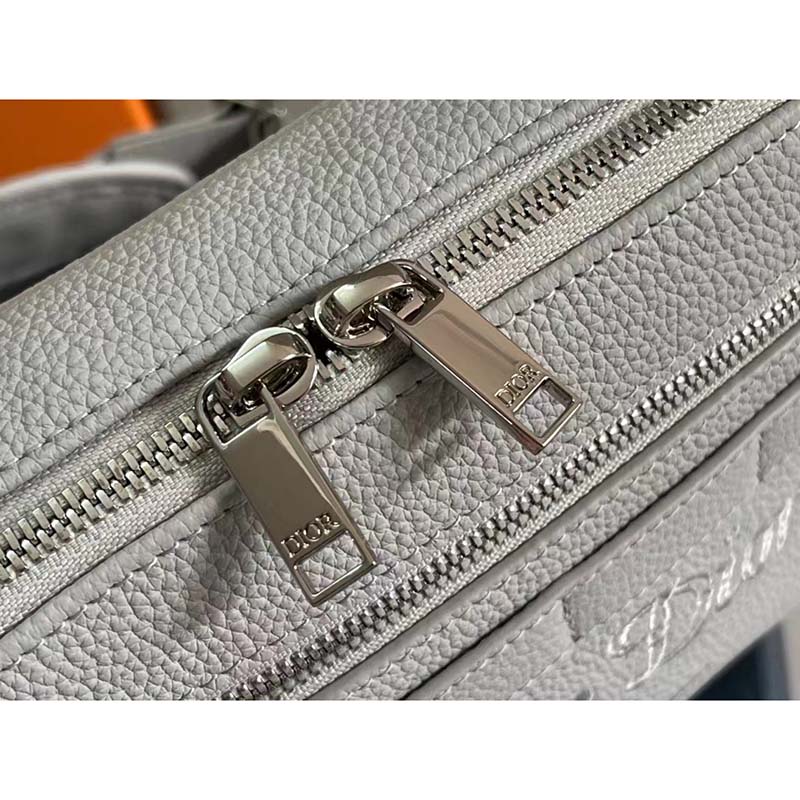 Dior Unisex CD Safari Messenger Bag Gray Grained Calfskin ‘Christian Dior 1947’ Signature