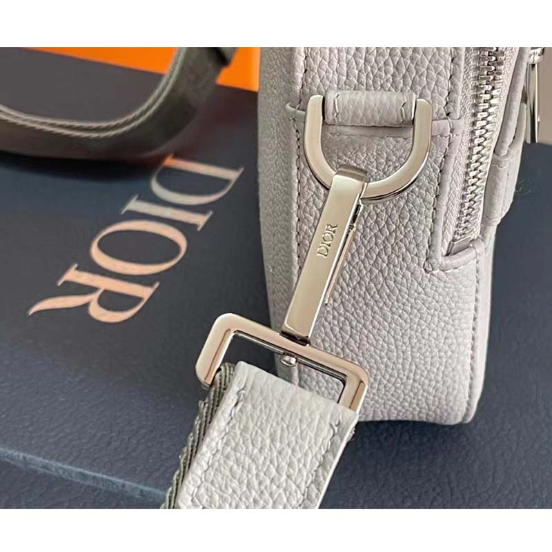 Dior Unisex CD Safari Messenger Bag Gray Grained Calfskin ‘Christian Dior 1947’ Signature