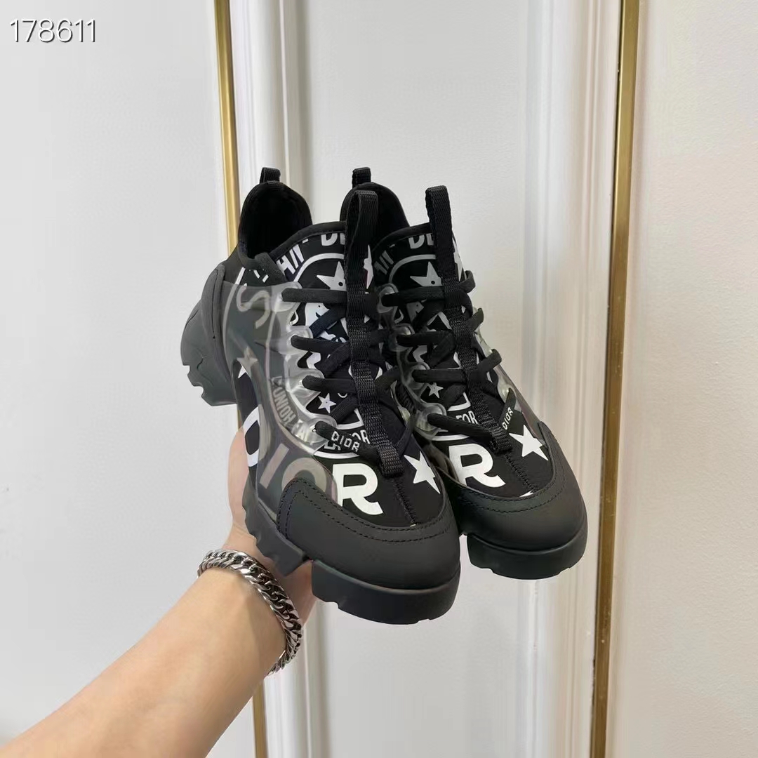 Dior Unisex CD Shoes D-Connect Sneaker Black Technical Fabric Union Print