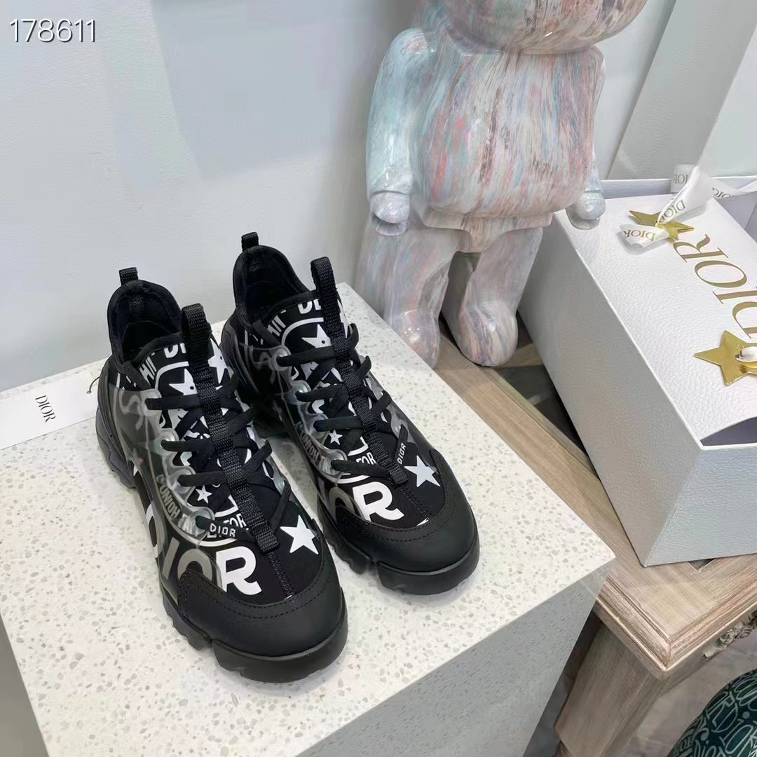 Dior Unisex CD Shoes D-Connect Sneaker Black Technical Fabric Union Print