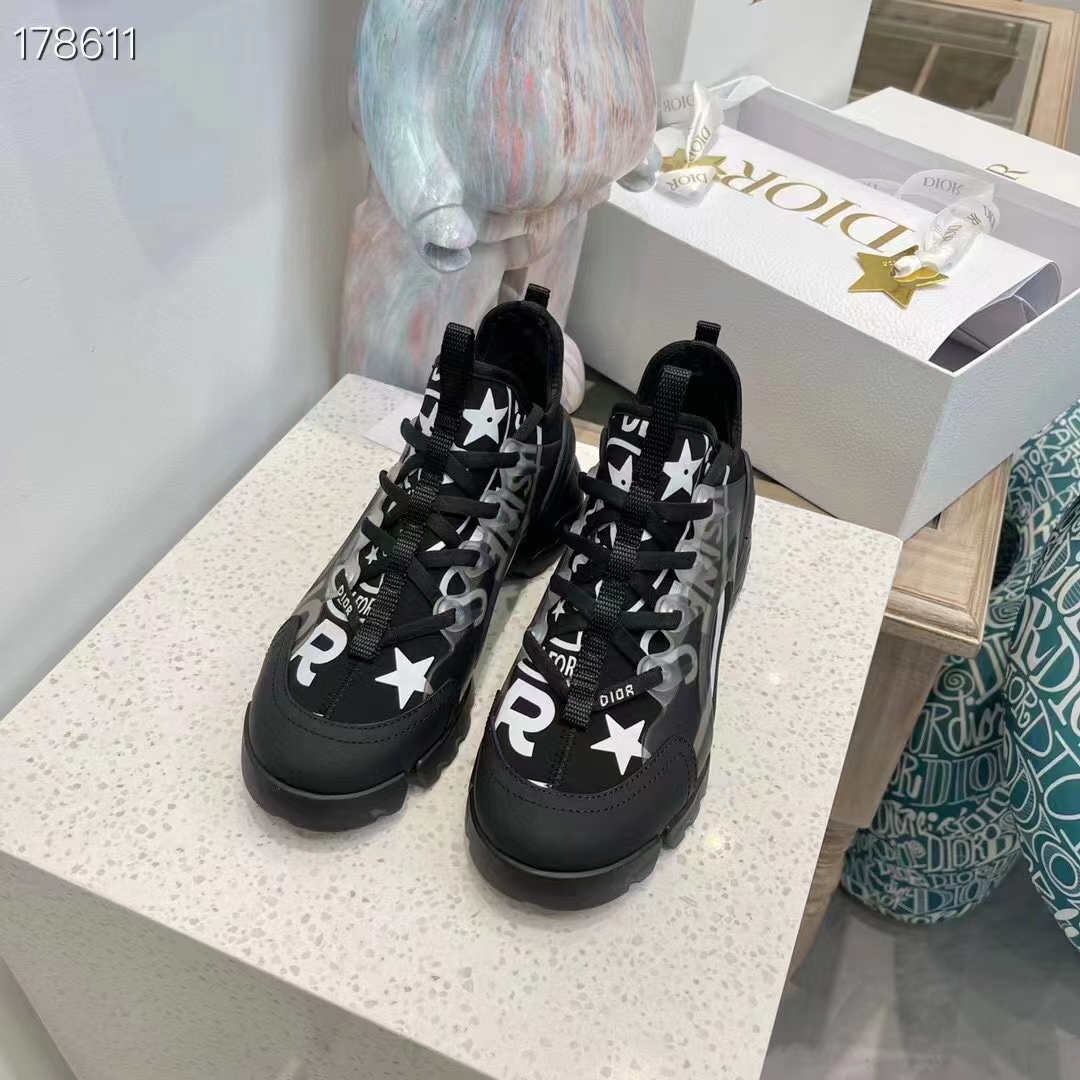 Dior Unisex CD Shoes D-Connect Sneaker Black Technical Fabric Union Print