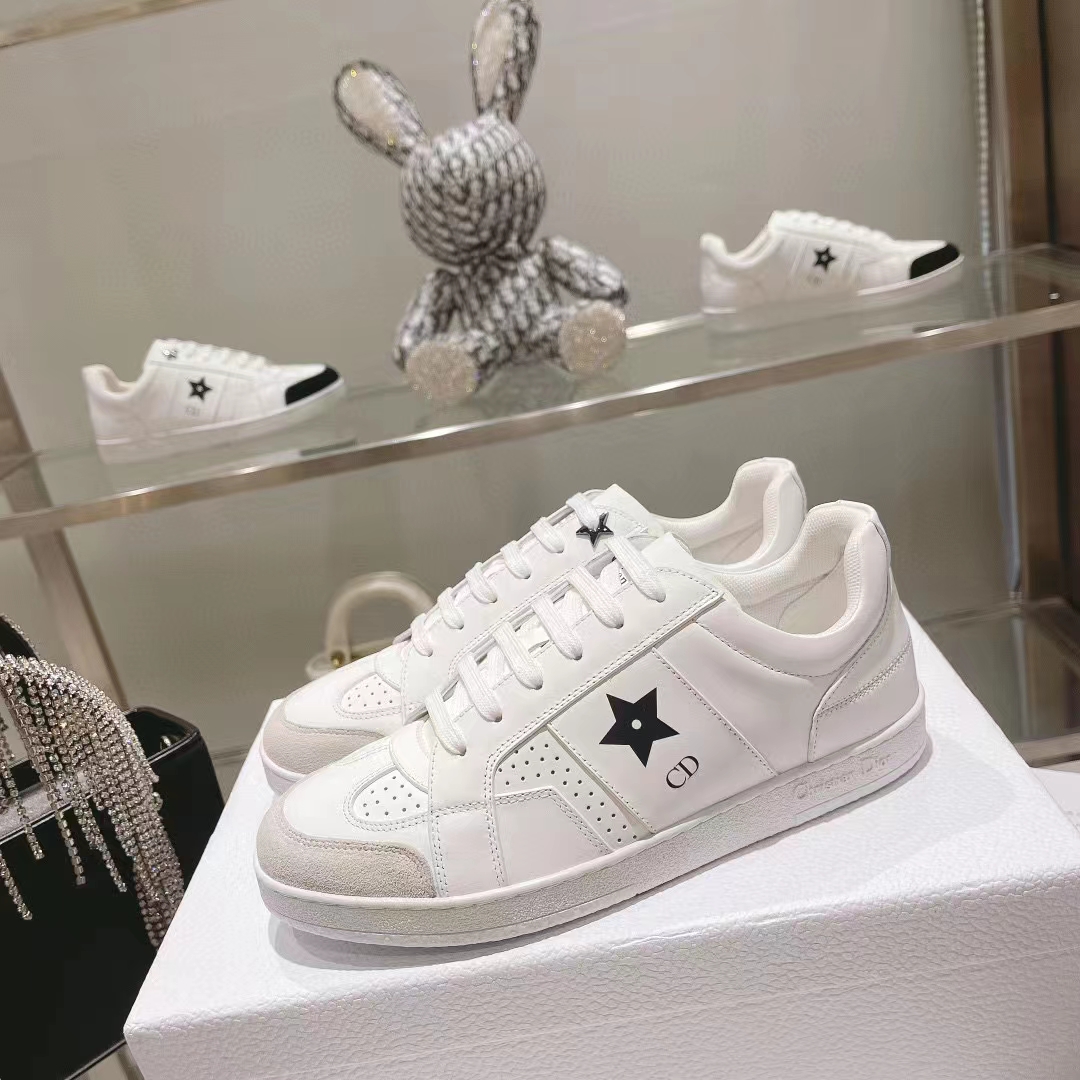 Dior Unisex Dior Star Sneaker White Calfskin Suede ‘CD’ Signature Black Star