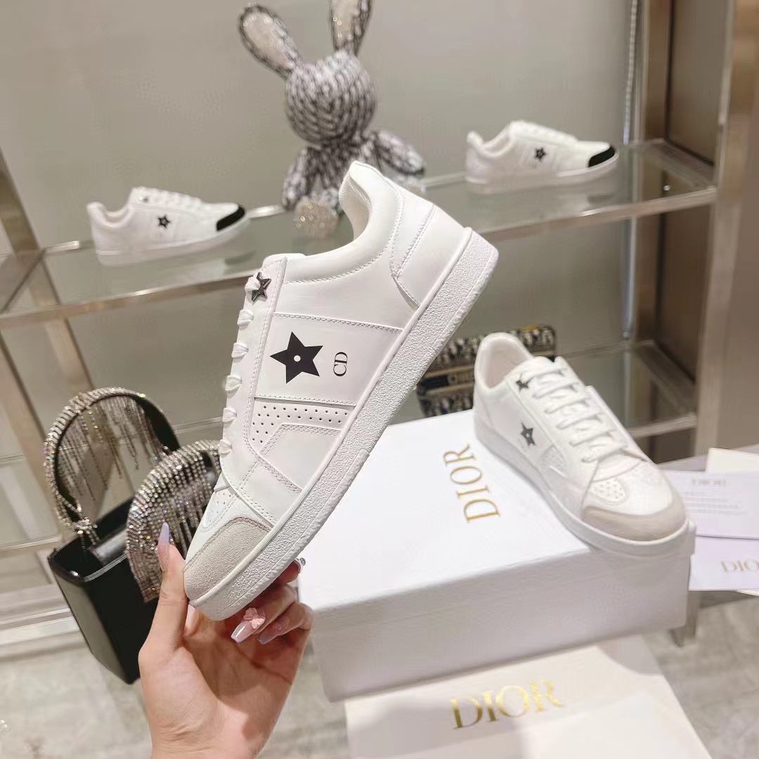 Dior Unisex Dior Star Sneaker White Calfskin Suede ‘CD’ Signature Black Star