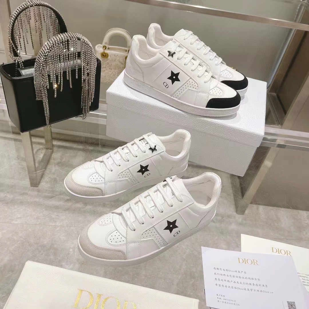 Dior Unisex Dior Star Sneaker White Calfskin Suede ‘CD’ Signature Black Star