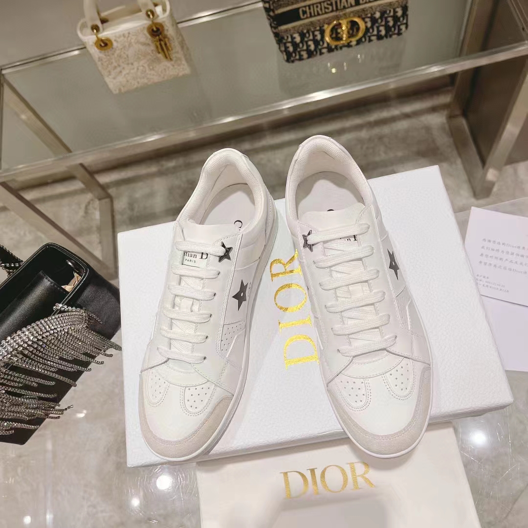 Dior Unisex Dior Star Sneaker White Calfskin Suede ‘CD’ Signature Black Star