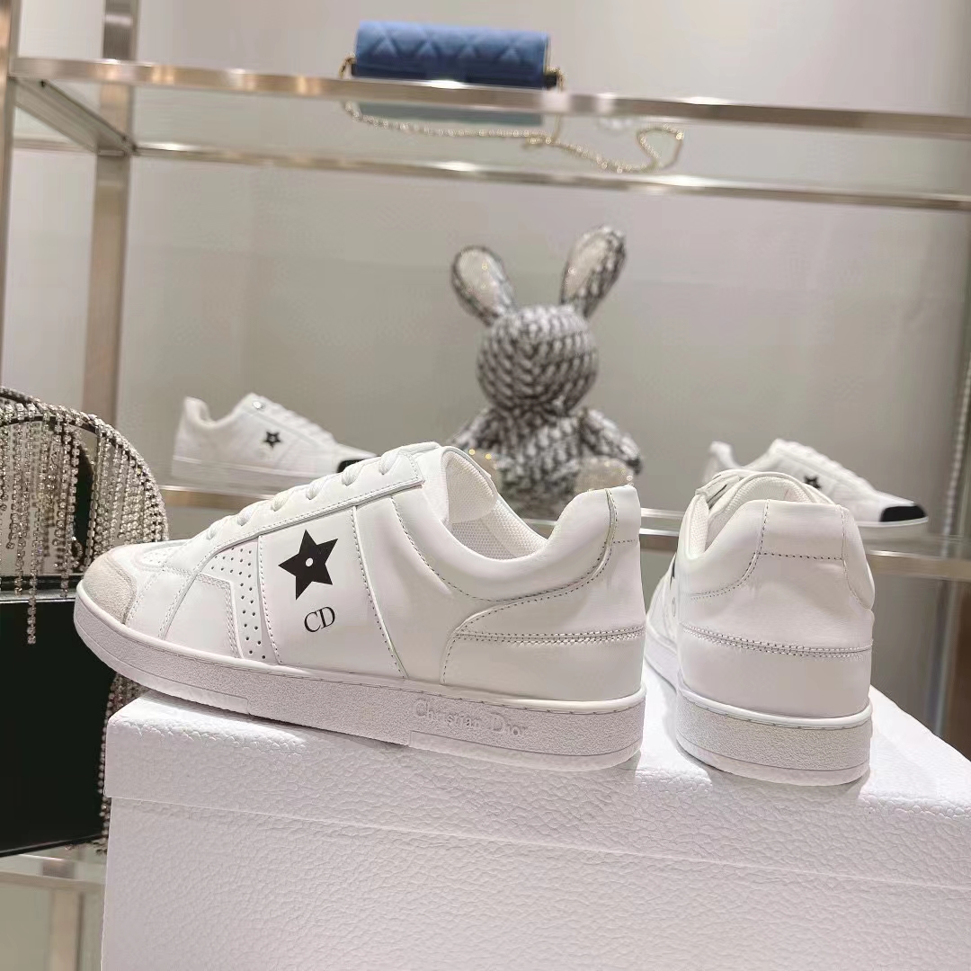 Dior Unisex Dior Star Sneaker White Calfskin Suede ‘CD’ Signature Black Star