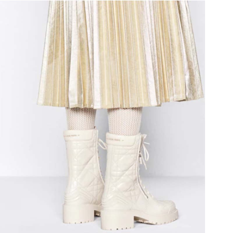 Dior Women CD D-Leader Ankle Boot White Quilted Cannage Calfskin