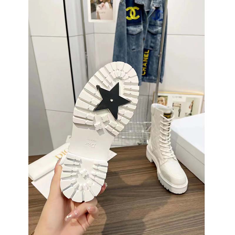 Dior Women CD D-Leader Ankle Boot White Quilted Cannage Calfskin