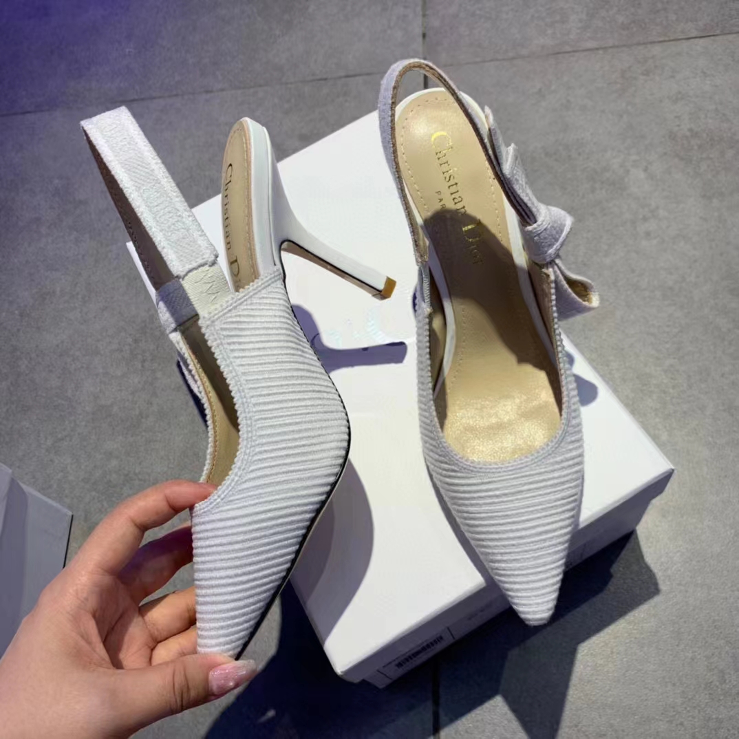 Dior Women CD J’Adior Slingback Pump White Cotton Embroidery 10 Cm Heel