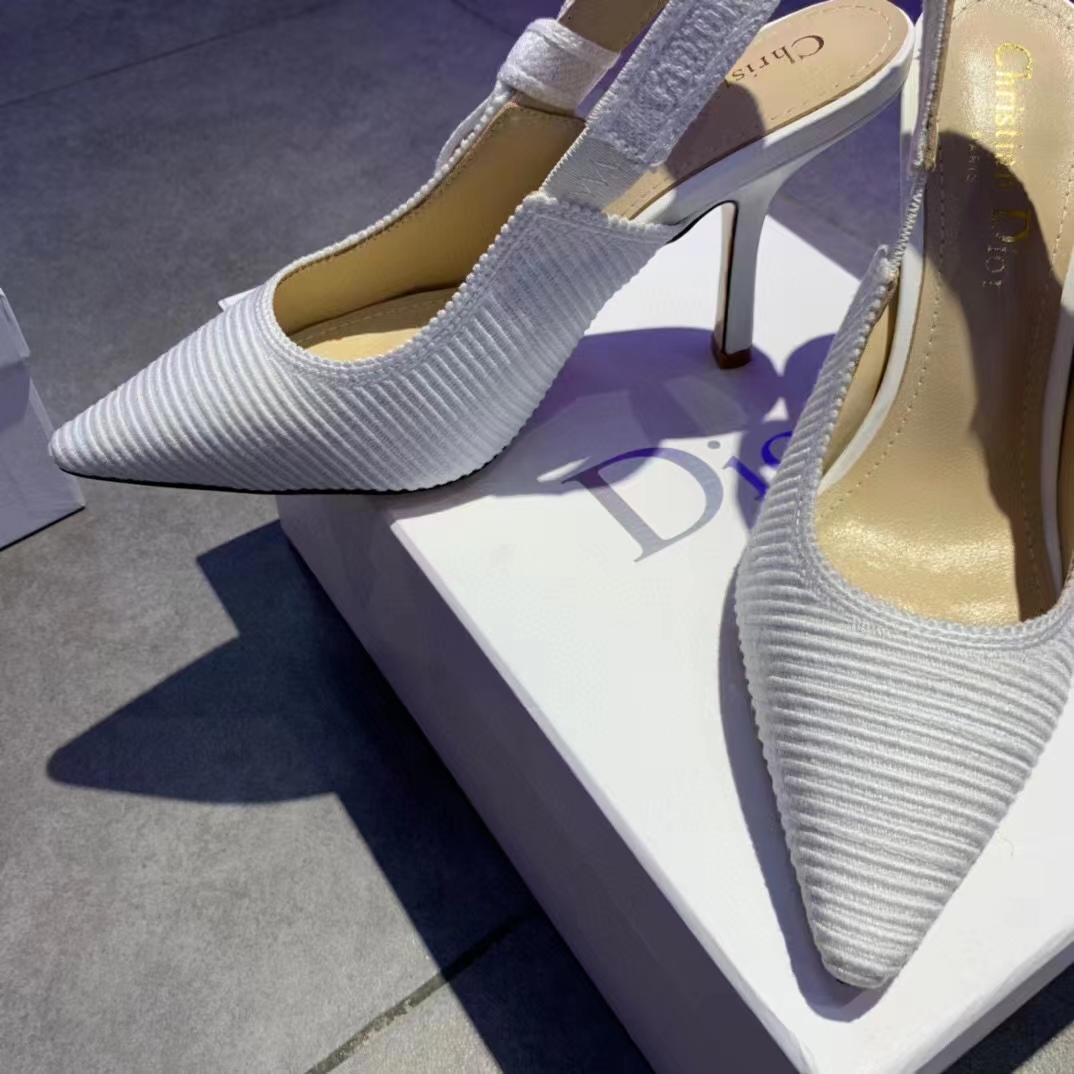 Dior Women CD J’Adior Slingback Pump White Cotton Embroidery 10 Cm Heel