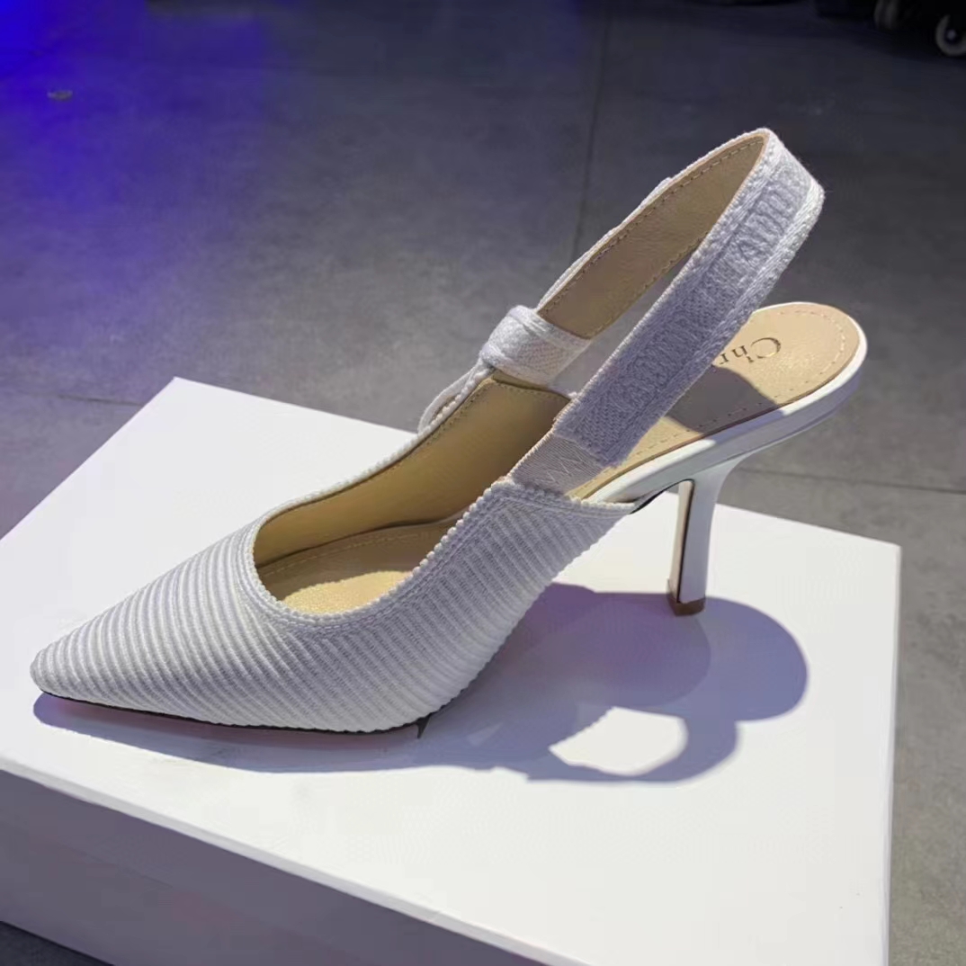 Dior Women CD J’Adior Slingback Pump White Cotton Embroidery 10 Cm Heel