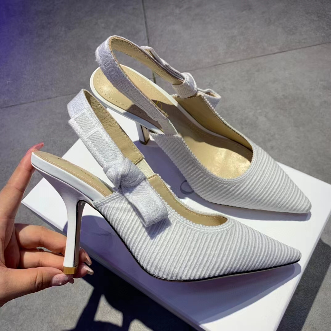 Dior Women CD J’Adior Slingback Pump White Cotton Embroidery 10 Cm Heel