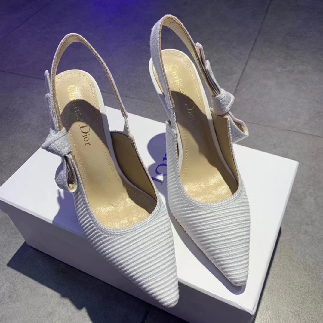 Dior Women CD J’Adior Slingback Pump White Cotton Embroidery 10 Cm Heel