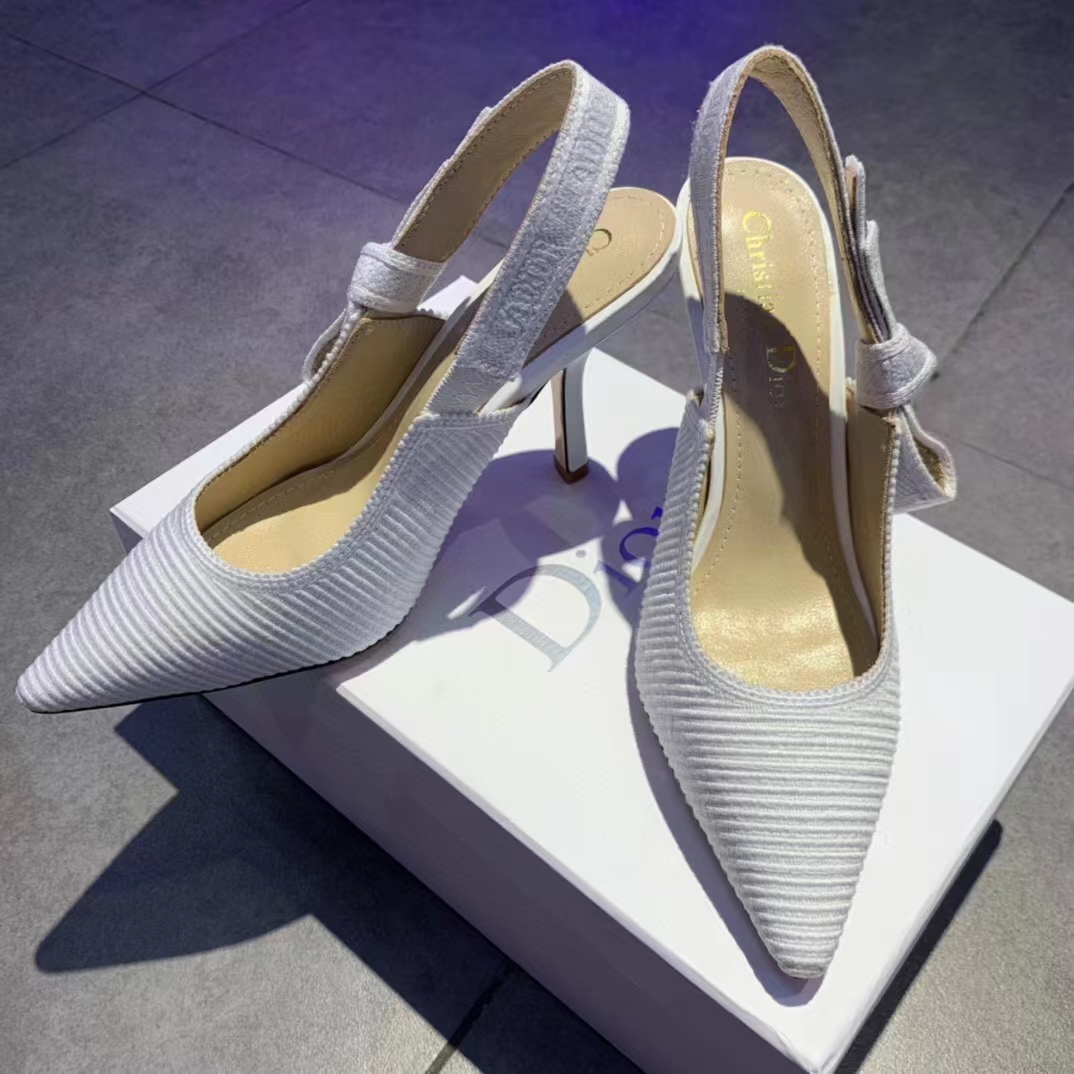 Dior Women CD J’Adior Slingback Pump White Cotton Embroidery 10 Cm Heel