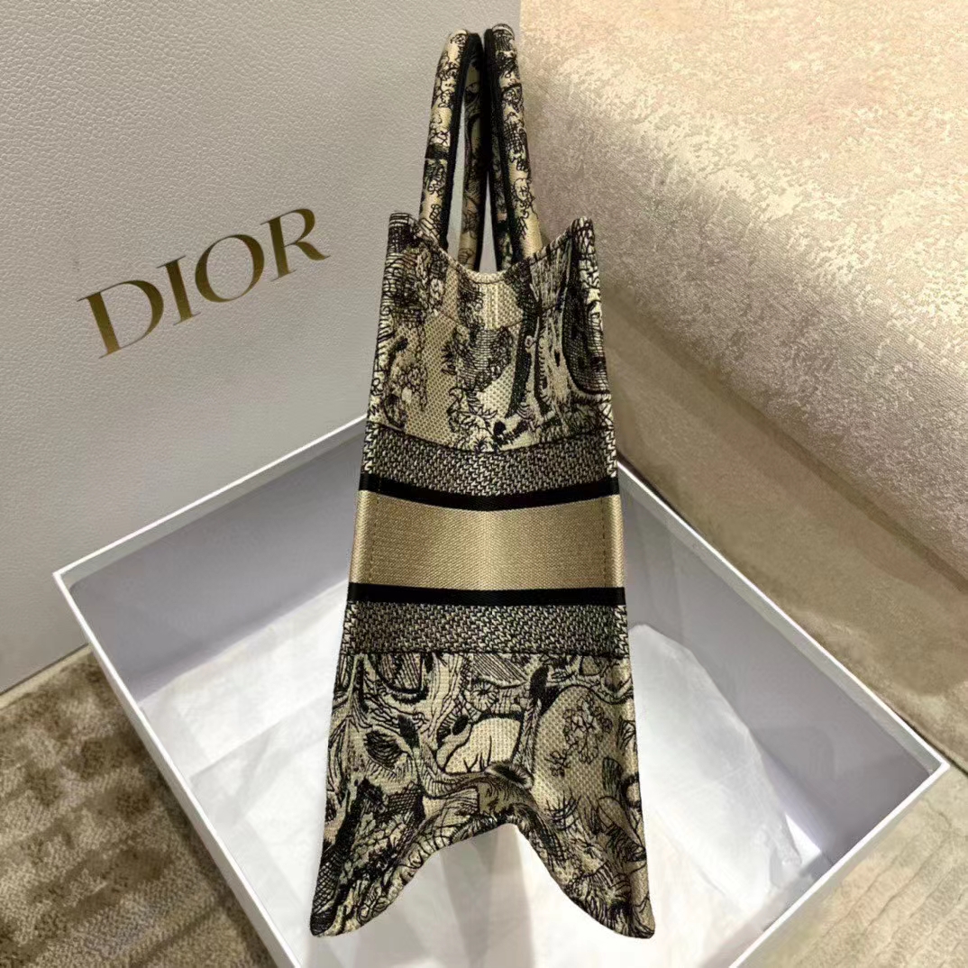 Dior Women CD Medium Book Tote Brown Toile De Jouy Embroidery