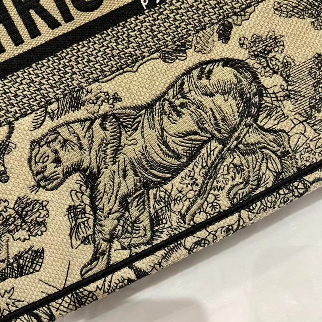Dior Women CD Medium Book Tote Brown Toile De Jouy Embroidery