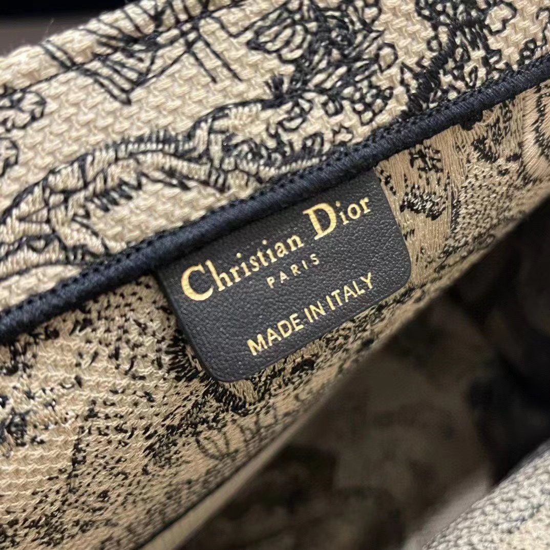 Dior Women CD Medium Book Tote Brown Toile De Jouy Embroidery