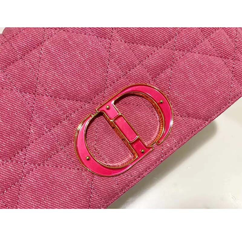 Dior Women CD Medium Dior Caro Bag Bright Pink Macrocannage Denim