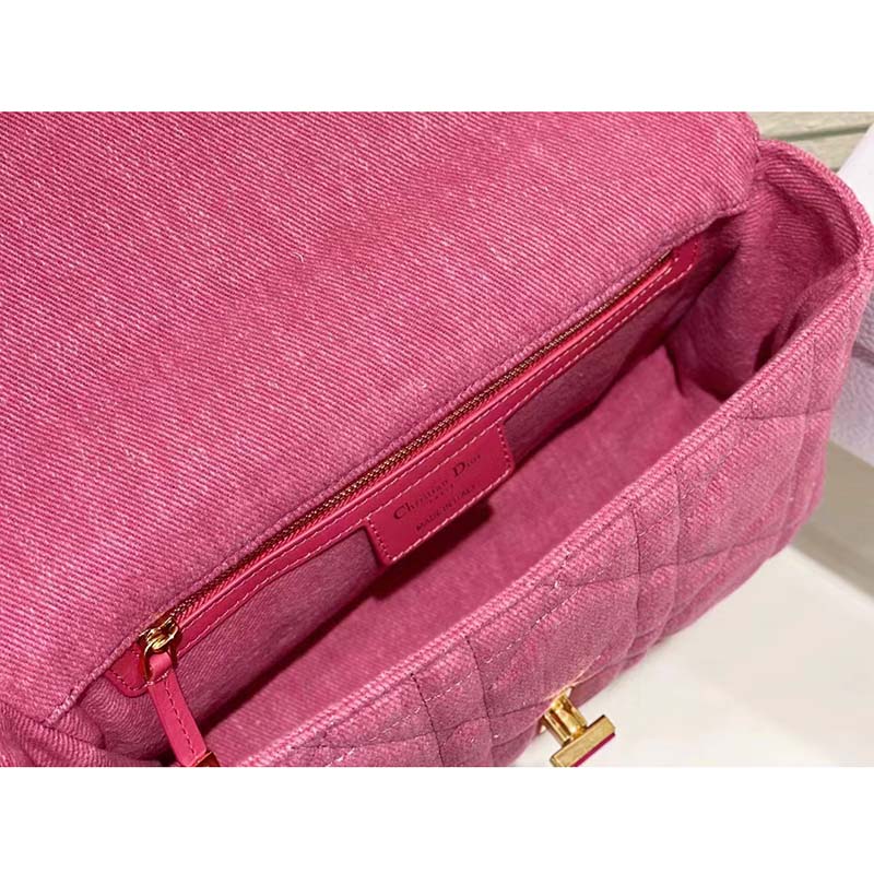 Dior Women CD Medium Dior Caro Bag Bright Pink Macrocannage Denim