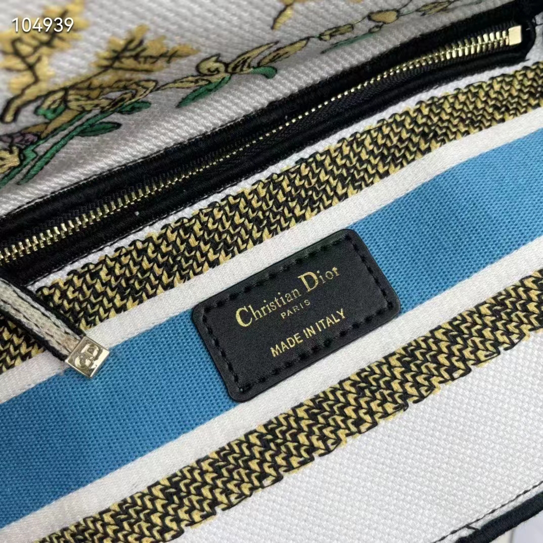 Dior Women CD Medium Lady D-Lite Bag Latte Multicolor D-Constellation Embroidery
