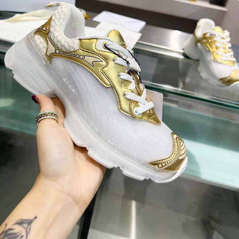 Dior Women CD Shoes Dior Vibe Sneaker White Mesh Gold Tone Technical Fabric