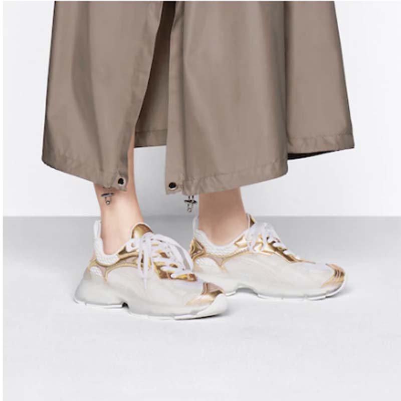 Dior Women CD Shoes Dior Vibe Sneaker White Mesh Gold Tone Technical Fabric