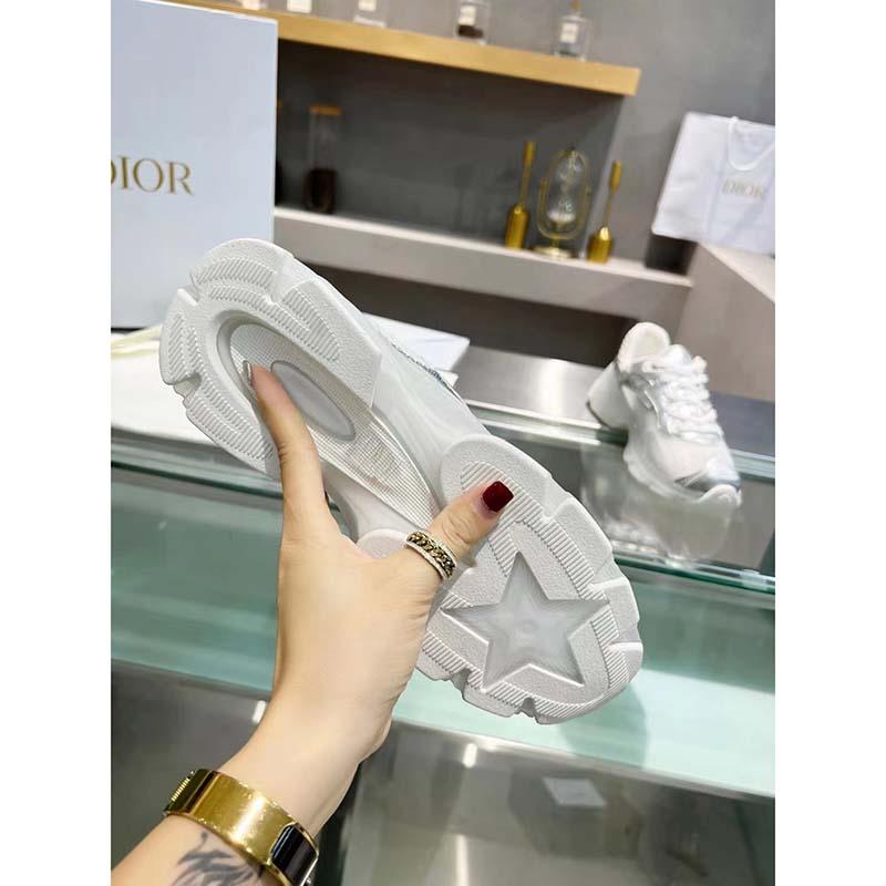 Dior Women CD Shoes Dior Vibe Sneaker White Mesh Silver Tone Technical Fabric