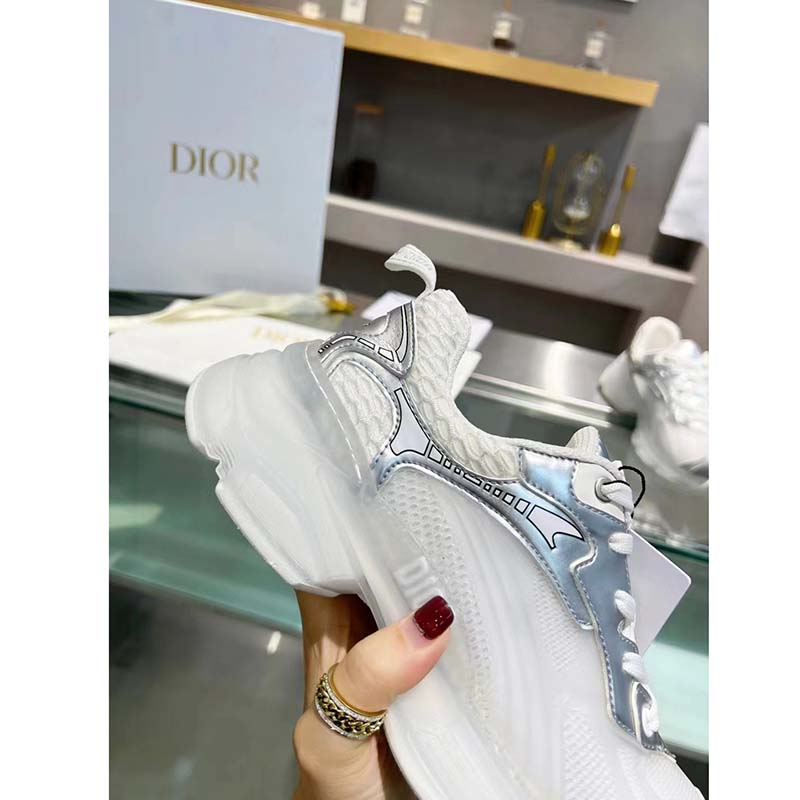 Dior Women CD Shoes Dior Vibe Sneaker White Mesh Silver Tone Technical Fabric