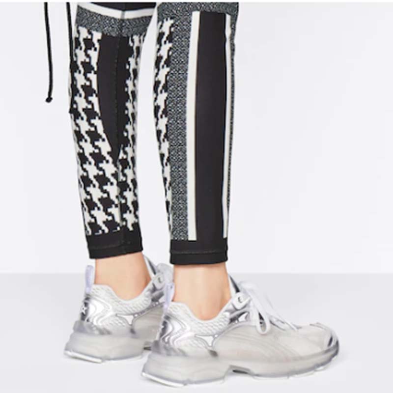 Dior Women CD Shoes Dior Vibe Sneaker White Mesh Silver Tone Technical Fabric
