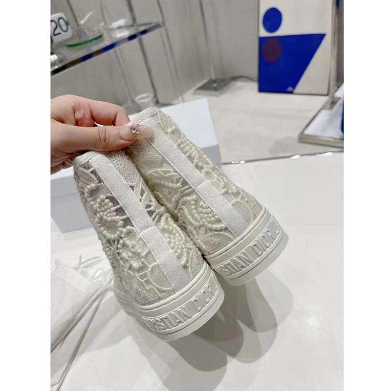 Dior Women CD Shoes Walk’n’Dior Sneaker White Macramé Embroidered Cotton