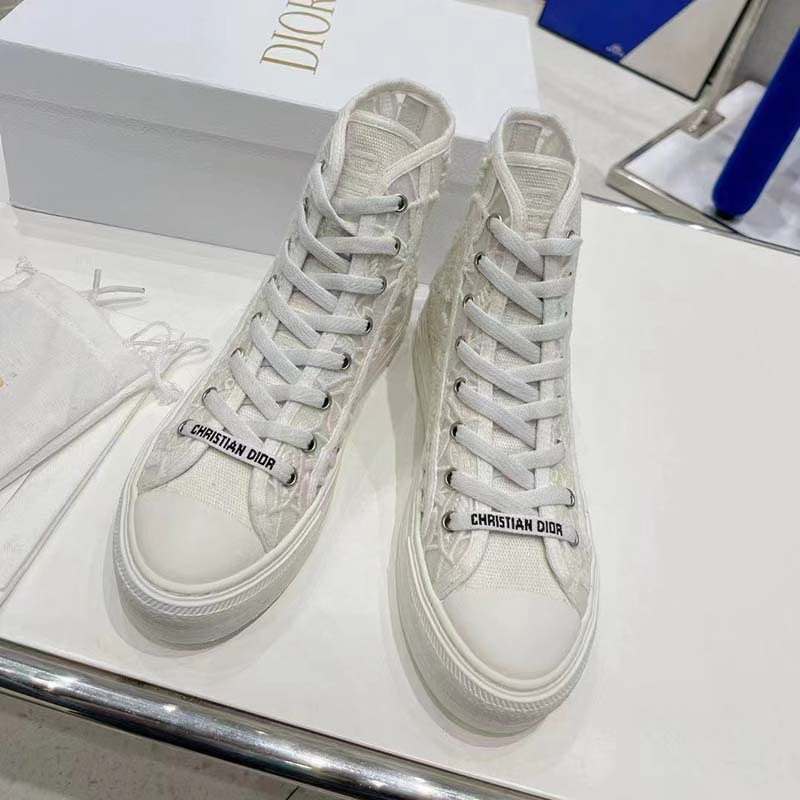 Dior Women CD Shoes Walk’n’Dior Sneaker White Macramé Embroidered Cotton
