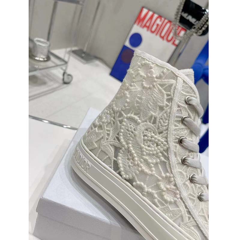 Dior Women CD Shoes Walk’n’Dior Sneaker White Macramé Embroidered Cotton