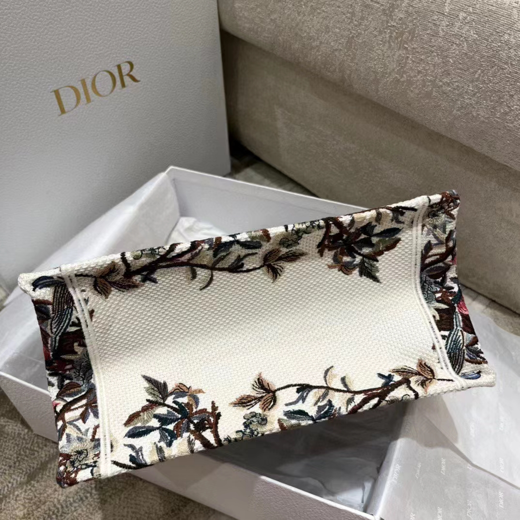 Dior Women CD Small Book Tote Latte Multicolor Dior Jardin D’Hiver Embroidery