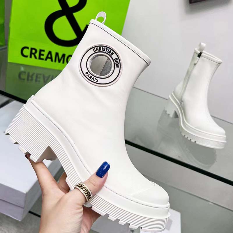 Dior Women CD Symbol Ankle Boot White Supple Calfskin 15 Cm High