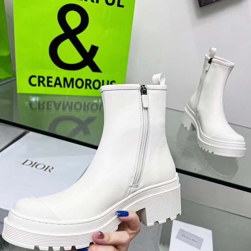 Dior Women CD Symbol Ankle Boot White Supple Calfskin 15 Cm High