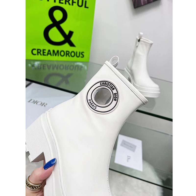 Dior Women CD Symbol Ankle Boot White Supple Calfskin 15 Cm High