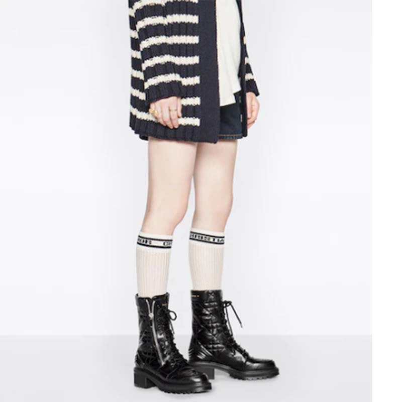 Dior Women D-Leader Ankle Boot Black Quilted Cannage Calfskin