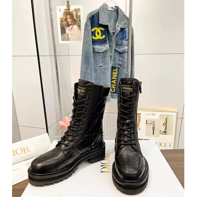 Dior Women D-Leader Ankle Boot Black Quilted Cannage Calfskin