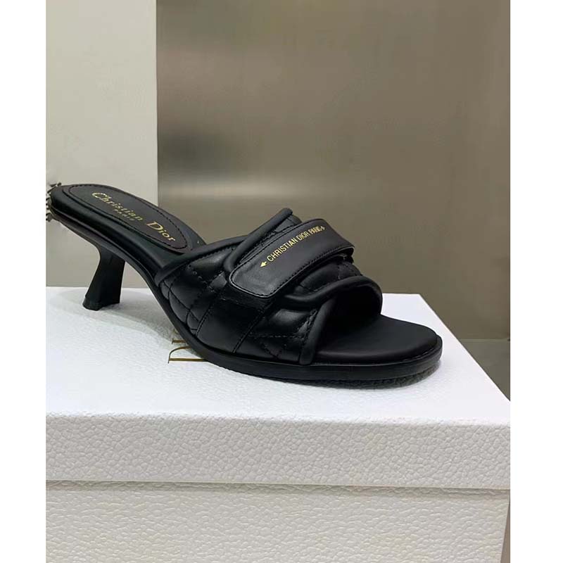 Dior Women Shoes CD Dio(r) Evolution Heeled Slide Black Quilted Cannage Calfskin