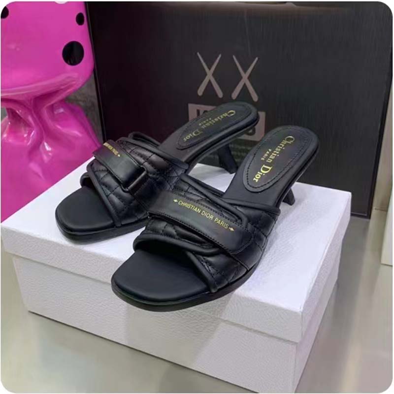 Dior Women Shoes CD Dio(r) Evolution Heeled Slide Black Quilted Cannage Calfskin