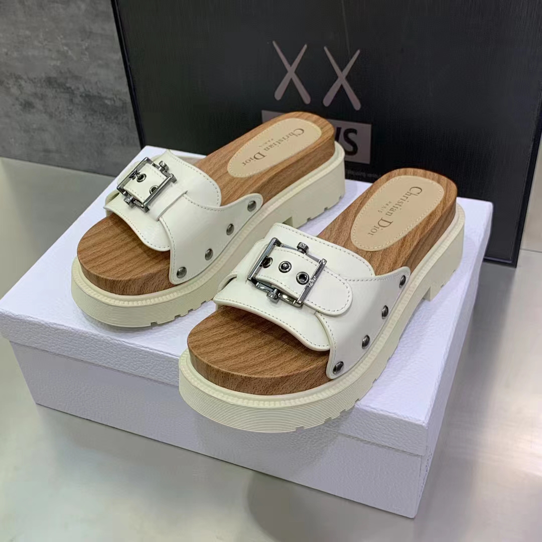 Dior Women Shoes CD Diorquake Strap Slide White Calfskin