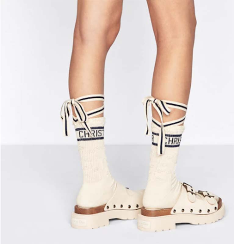 Dior Women Shoes CD Diorquake Strap Slide White Calfskin Wooden Insole