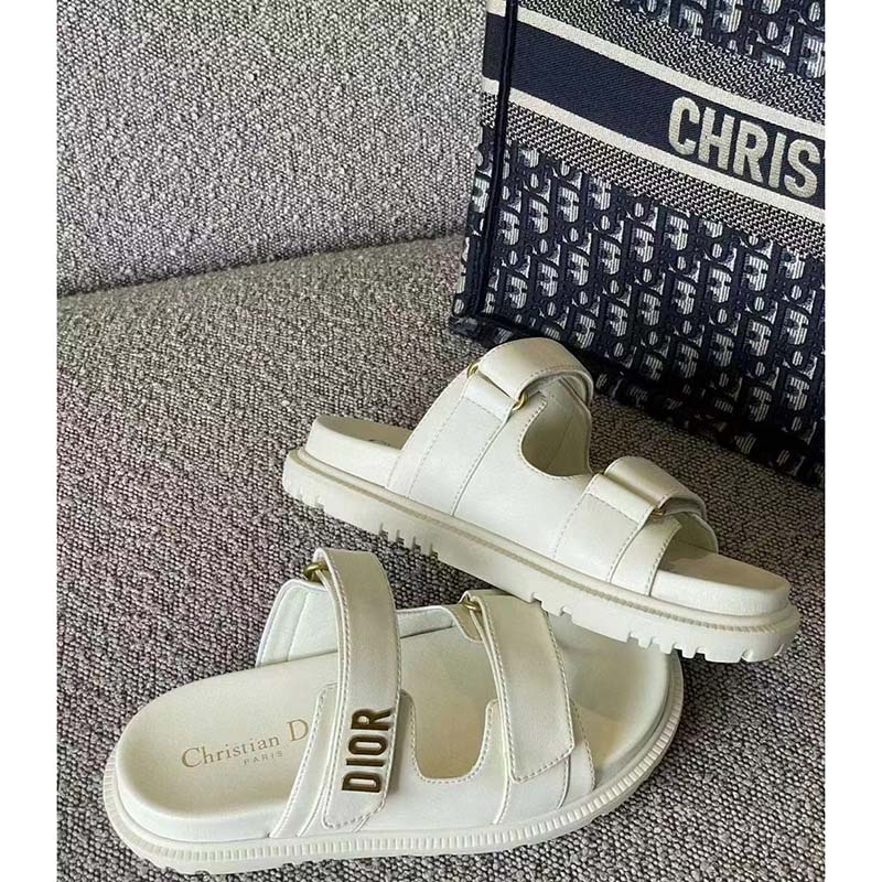 Dior Women Shoes DiorAct Sandal Beige Lambskin Gold-Finish Metal DIOR Signature