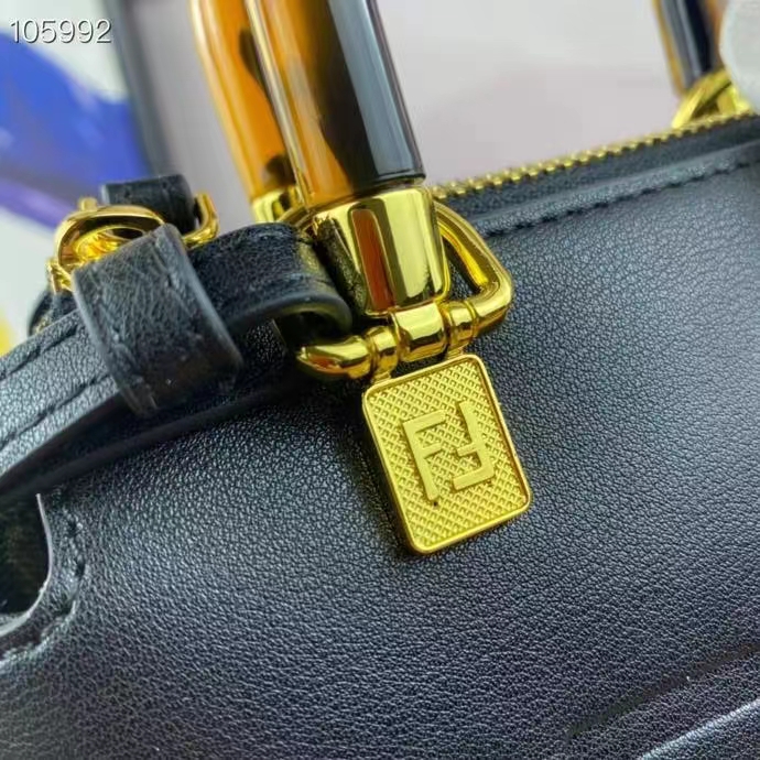 Fendi Women FF By The Way Mini Small Black Leather Boston Bag