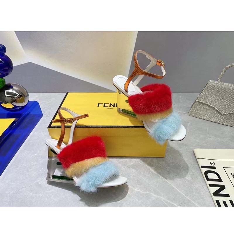 Fendi Women FF First Light Blue Mink High-Heeled Slingbacks 9.5 cm Heel